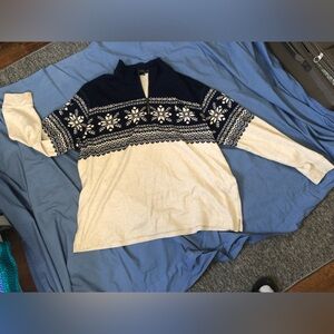 Polo Ralph Lauren Blue and Cream Quarter Zip Neck , snowflake Sweater
